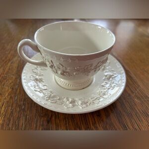 Elegant White Embossed Teacup and Saucer